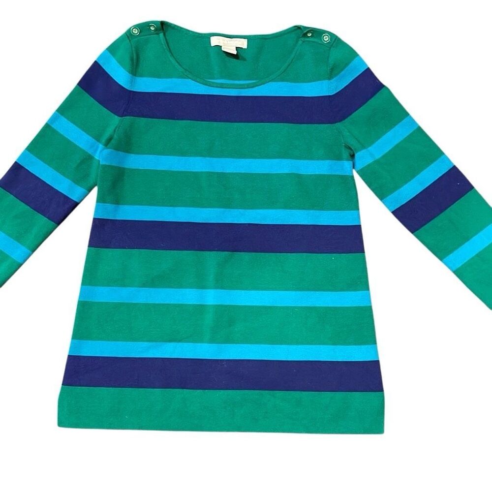Banana Republic Stretch‎ Knit Striped 3/4 Sleeve Sweater Top Size Small Green